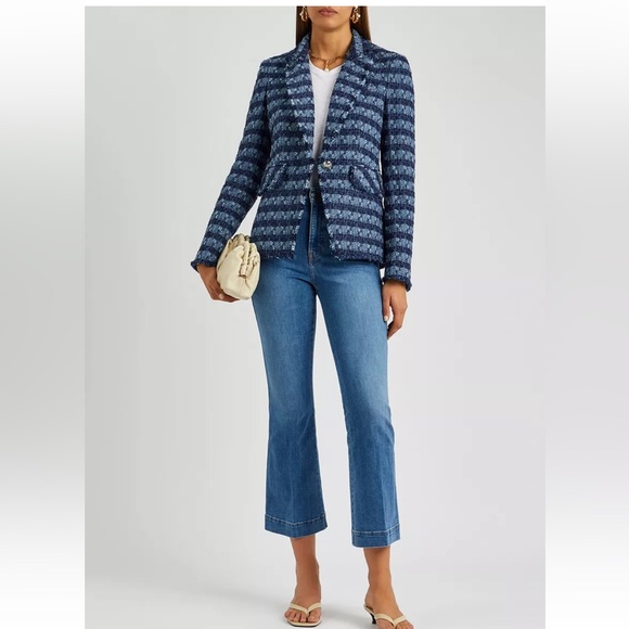 $698 Veronica Beard Cutaway Dickey Jacket Blazer blue luxe fringe trim tweed 8 - Picture 4 of 16